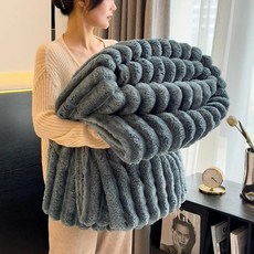 소프트 인조 토끼털 담요 플러피 플러시 소파 침대용 싱글 더블 봄 가을 체크무늬, 5. dark gray