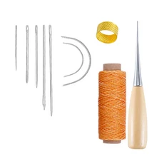 쿠쿠스토어 바늘이 있는 핸드 가죽 공예 도구 세트 왁스 스레드 코드 수리 송곳 및 골무 10 개, 04 1