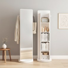 Comfy Nest 회전식 전신거울 옷걸이행거 스탠드 다용도 수납, 화이트