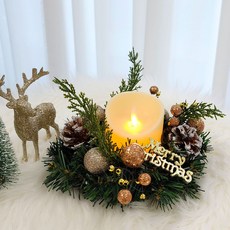 더라임코리아 솔방울 메리 리스 LED 캔들 세트 크리스마스 장식 소품, 샴페인+소, 1개