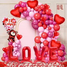 KatchOn Huge Valentines 풍선 아치 키트 - 83.8cm(33인치) 95개 팩 | 귀여운 곰 풍선 셀프 스탠딩 러브 풍선 | 레드 로즈 꽃잎 발렌타인, Red, Pink and White