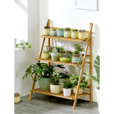 쿠리브 원목색 화분 정리대 화분 선반대 다용도 수납선반, 3단, 원목 50cm