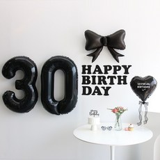 이벤트홀릭 블랙 풍선 생일파티용품세트 (자유레터링) 리본 숫자 풍선 가랜드, 1개, 30