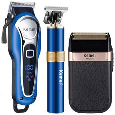 Kemei 남성용 전기 LCD 헤어 클리퍼 트리머 충전식 면도기 수염 이발사 전문 헤어 커팅 머신 USB 2022 New, 01 Set a