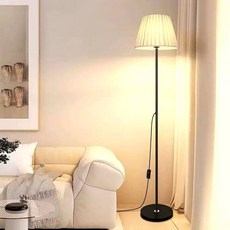 DFU 經典法式浪漫 E27 落地燈 百褶布燈罩 線上開關 沙發燈 床頭燈 落地燈, 法式白色+百褶乳白燈罩,LED 星光18W  三色變光