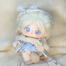 지오몽 20cm 인형 옷 러블리 블루 체크 원피스 무속성 아이돌 솜 인형옷 입히기 의상, 1개
