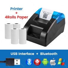58MM 데스크탑 POS 영수증 레스토랑 계산원 USB 블루투스 윈도우 주방 프린터 모바일, USB Bluetooth 4Roll, EU 플러그