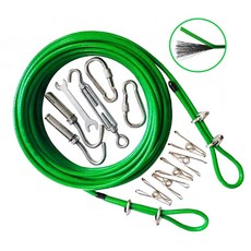 아이와이어 빨래줄 야외 이불 빨랫줄 코팅 와이어 집게 세트, 4mm-3M, 1개, 레드/4mm