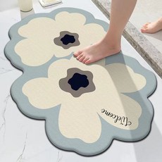 速幹軟墊 浴室門口腳墊 衛生間防滑墊 硅藻泥吸水地墊 40*60cm, 1個, 兩朵花-藍,體驗吸水 30*40cm 小慎拍