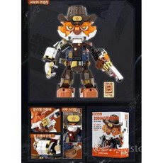 힙스터 십이지신 블록 조립 직업 동물 히어로 새해 미니어처 12지신 피규어, 호랑이-카우보이