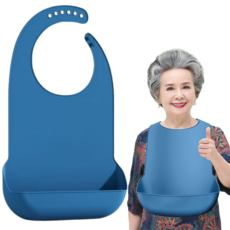 브로킥 성인용 방수턱받이 식사용 앞치마 환자 노인 풀커버형 특대사이즈 (53cm X 37cm), 1개, 블루