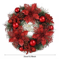 聖誕裝飾 聖誕佈置 聖誕花環 聖誕節裝飾品 門掛飾, 紅色 (35cm), 1個