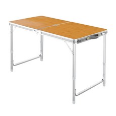 鋁合金露營折疊桌，含傘孔輕便折疊椅，輕巧懶人野餐桌, 【木紋】單桌子