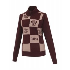 디즈니골프 여성 골프 니트 가디건 기능성 데일리 라운딩룩 아트웍 체크 배색 반집업 스웨터 DM4LKT031DH5509698