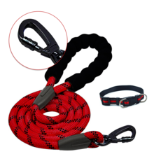 [애견 목줄 + 리드줄 세트] 고급 잠금 후크 고리 반려동물 애견 반려견 리드줄 목줄 세트 강아지 산책줄 중형견 대형견, 레드(2m), 1세트