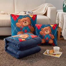 겨울용 기모 안감 두꺼운 크리스탈 벨벳 베개 겸 이불 2-in-1 침실 및 차량용 쿠션, 40*40cm를 펼치면 100*150 ±3cm, 영국 곰 두꺼운 크리스탈 벨벳