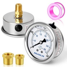 MEANLIN MEASURE 0~4000Psi 스테인리스 스틸 0.6cm(1/4인치) NPT 6.4cm(2.5인치) 페이스 다이얼 액체 충전 압력 게이지 WOG 워터 오일 에어