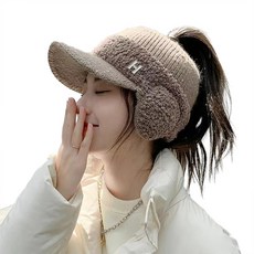 헤이 니트썬캡 여성용 겨울 방한 스키모자 털 귀달이 모자, 1개, 커피