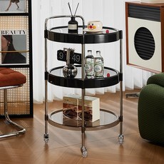 ECOHOMEY 이동식 소파 테이블 사이드 거실, 원형 3단 블랙 원형 3단 블랙