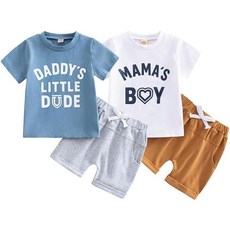 Koecnoc Baby and Toddler Boys 4-Piece Clothes Set 2-Pack Cotton Short Sleeve Graphic T-Shirts & S