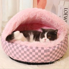강아지조개집 쿠션 반밀폐 하우스 침낭 보온 고양이 방석 겨울 숨숨집, M 사이즈 - 지름 50cm (고양이 6kg 이하 /, 분홍색
