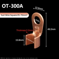 OT 시리즈 와이어 터미널 빨간색 구리 베어 코 러그 크림프 오픈 마우스 케이블 커넥터 스플라이스 100A, 02 300A, 07 1 piece