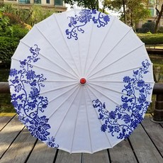 우산 악세사리 소품 전통공예 양산 대나무 양산우산, 반쯤 닳음, 청화백자실크천