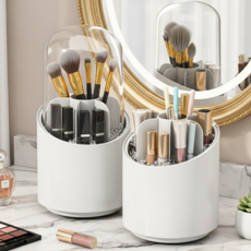 픽센트 먼지차단 360도회전 메이크업 브러쉬 정리함, 화이트, 1개