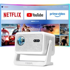VISSPL 빔프로젝터 홈시네마 가정 【1900 ANSI 및 공식 라이선스 APP 】스마트 4K 프로젝터WiFi Bluetooth 오토 포커스 휴대용 야외 프로젝터 360°, VISSPL 1900 ANSI 앱 Wi Fi 블루투스