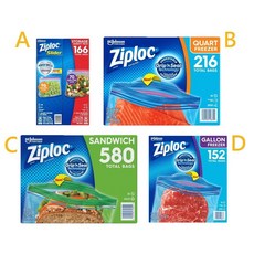 Ziploc 保鮮袋 夾鏈袋 多尺寸組合包 台灣通路包裝, 1個, A  拉鍊式 小+大 166入
