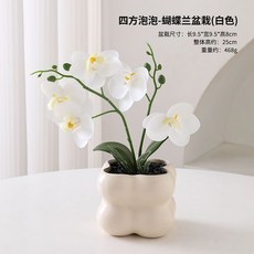 仿真盆栽 室內外裝飾 人造花 假綠植 客廳辦公室假花擺件 家居裝飾品, 1個, 四方泡泡-蝴蝶蘭盆栽(白色)