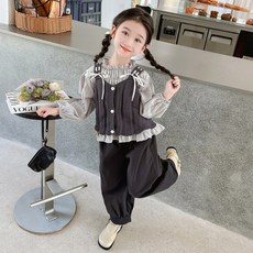 女童毛線馬甲三件套 韓版休閒套裝