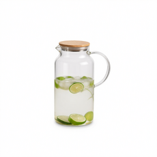 耐高溫玻璃冷水壺, 竹蓋包鋼冷水壺1500ML, 1個, 2000ml