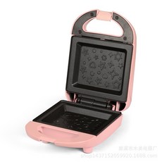 台灣出貨 110v三明治機 熱壓土司機 吐司機 烤吐司機 熱壓機 早餐 不沾烤盤 雙面烤 多功能早餐機 華夫餅機, 粉红色星星盘