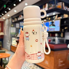 新款316不锈钢保温杯一盖双用水杯双饮吸管杯大容量提绳水杯批发, 1個, 白色(一杯三用）:500ml