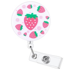 It Only Goes to Ten 재미있는 간호사 배지 릴 접이식 ID 카드 의료 홀더 악어 클립 포함 RN CNA ER ED 정신과 소아 통증 관리 종양학 1차 진료 NP, Cute Strawberry