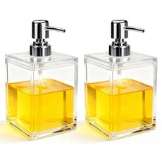 Realand 투명 아크릴 비누 디스펜서 479.1g(16.9온스) 현대적이고 두꺼운 손 비누 디스펜서 욕실용 주방 접시 액체 플라스틱 펌프 병 구강 세정제 로션 샴푸우용, 2