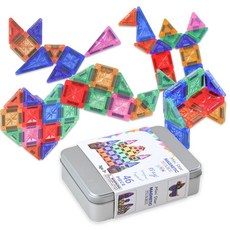 토이토 미니 맥타일즈 자석 블럭 46pcs 60pcs 마그네틱 블록 교구 놀이, 1세트, 비비드 투명 46pcs