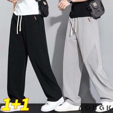 RCLET 1+1 남성 바지 여름 얇은 쿨링 메쉬 스트링 스판 일자바지 와이드 캐주얼 긴바지