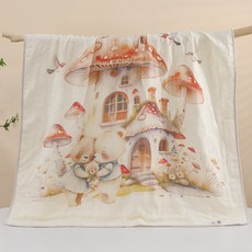 兒童浴巾全棉a類6六層紗布嬰兒洗澡柔軟吸水可愛卡通加大印花毛巾, 小熊一家