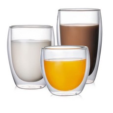 雙層玻璃杯 高硼矽 隔熱咖啡杯, 蛋形雙層杯 竹蓋 適合250ml.350ml.450ml, 1個