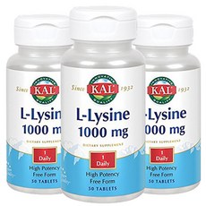 Kal L-라이신 1000mg 하이 포텐시 타블렛, 3개, 50정
