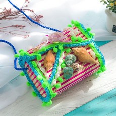 兒童玩具 民族風竹編製品 兒童包包 小背簍 兒童演出道具 兒童小背簍 仿藤塑編織 幼兒園演出舞臺道具, 綠色 【背包】長條款, 1個