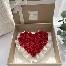 아리스플로라 생일 기념일 선물 종이장미꽃 하트상자 꽃다발, 빨강, 1개