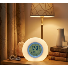 이로코 LED 컬러 체인지 알람 무드등 디지털 시계 온도 날짜 표시 시계, 화이트