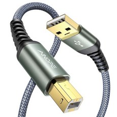 아이노페 USB A to USB B 프린터 케이블 6.6피트 고속 USB 2.0 미디 USB 케이블 HP 캐논 브라더 삼성 델 엡손 렉스마크 제록스 등을 위한 나일론 브레이드, Grey, 6.6FT