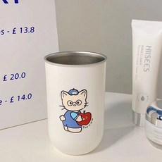 可愛小貓造型不鏽鋼漱口杯, 蘋果小貓-白色直筒,201-300ml, 1個