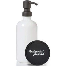 블랙 메탈 펌프가 있는 화이트 비누 디스펜서 - 473.2ml(16온스) 유리병/병 미끄럼 방지 컵받침 포함(화이트/블랙), 화이트/블랙