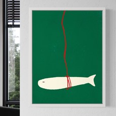 평온한 칼라 액막이 명태 - 행운과 안정감을 전하는 인테리어 그림 액자, Jelly Green 명태 + 화이트액자