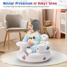 유아이유식의자 아기 학습용 의자 인플레이터블 소파형 휴대용 좌석 접이식 야외용 식판 및 젖병 보관 트레이 포함, 2)딸기 스타일 트레이 포함